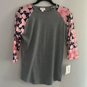 LuLaRoe Pink and Blue Minnie Mouse 3/4 sleeves gray baseball‎ tee NWT - size XS
